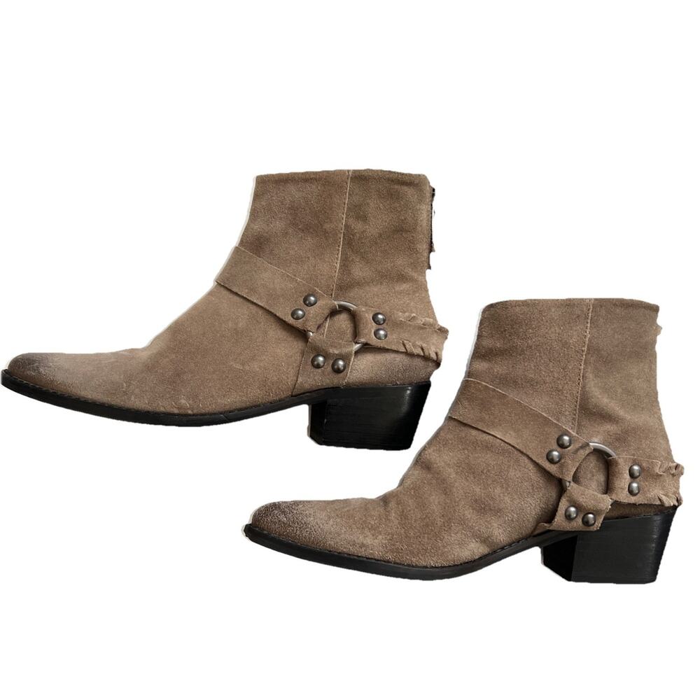 Vintage 7 Alameda Ankle Boot Womens 7.5 Brown Leather Back Zip Harness Western - Picture 7 of 13